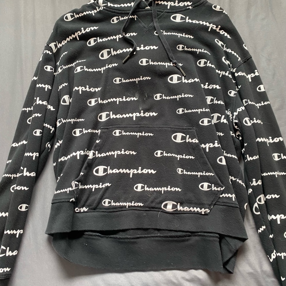 Champion Black and White Logo Hoodie